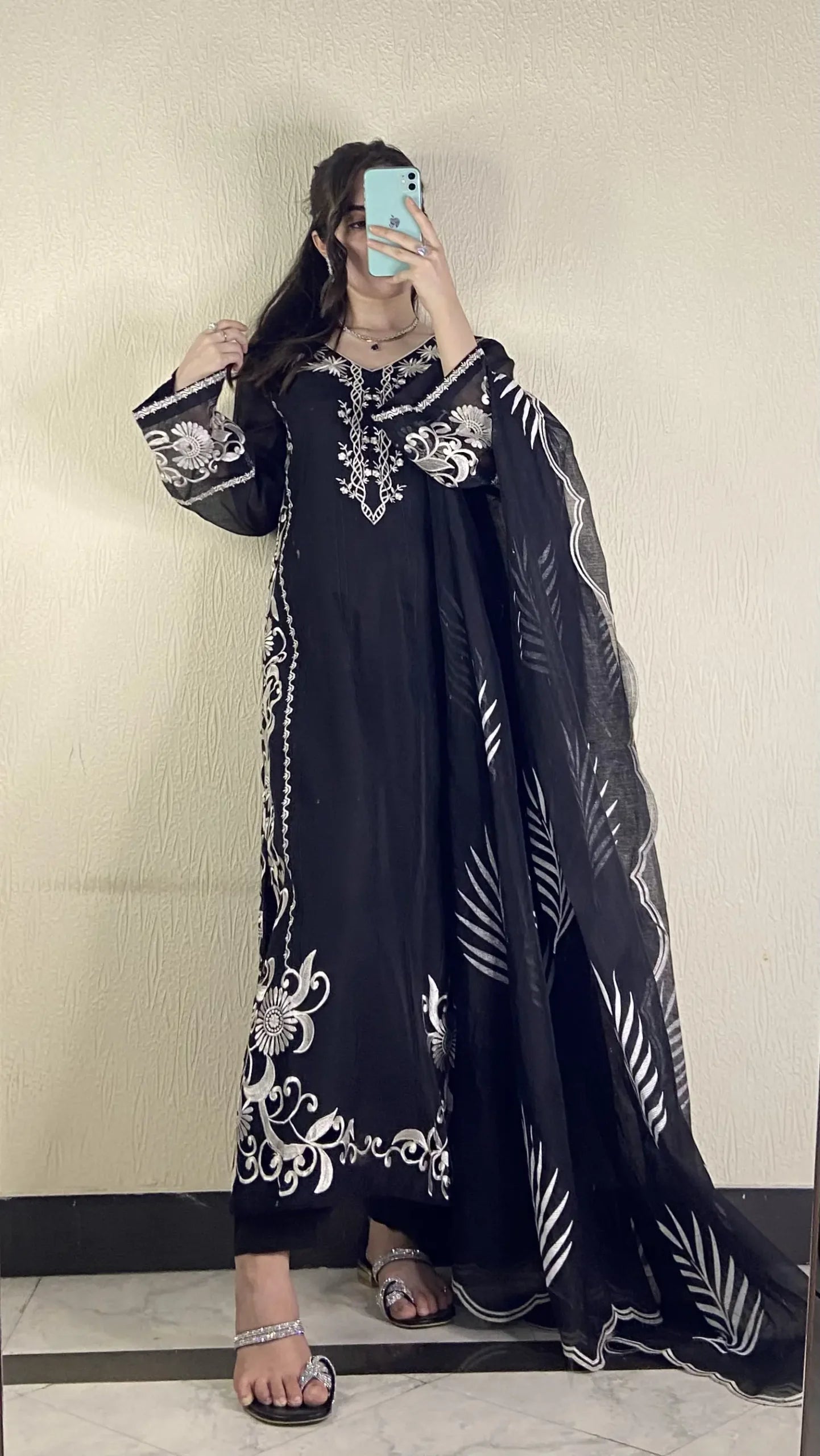Black Cutwork ombre-silk net kurta 3 piece stitched