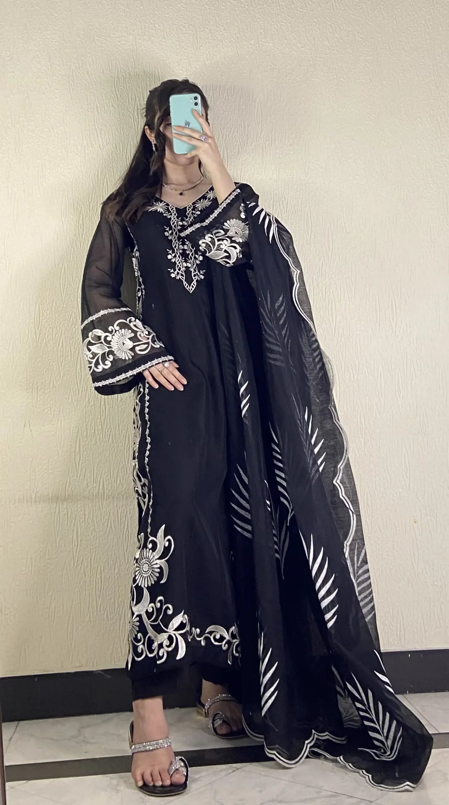 Black Cutwork ombre-silk net kurta 3 piece stitched