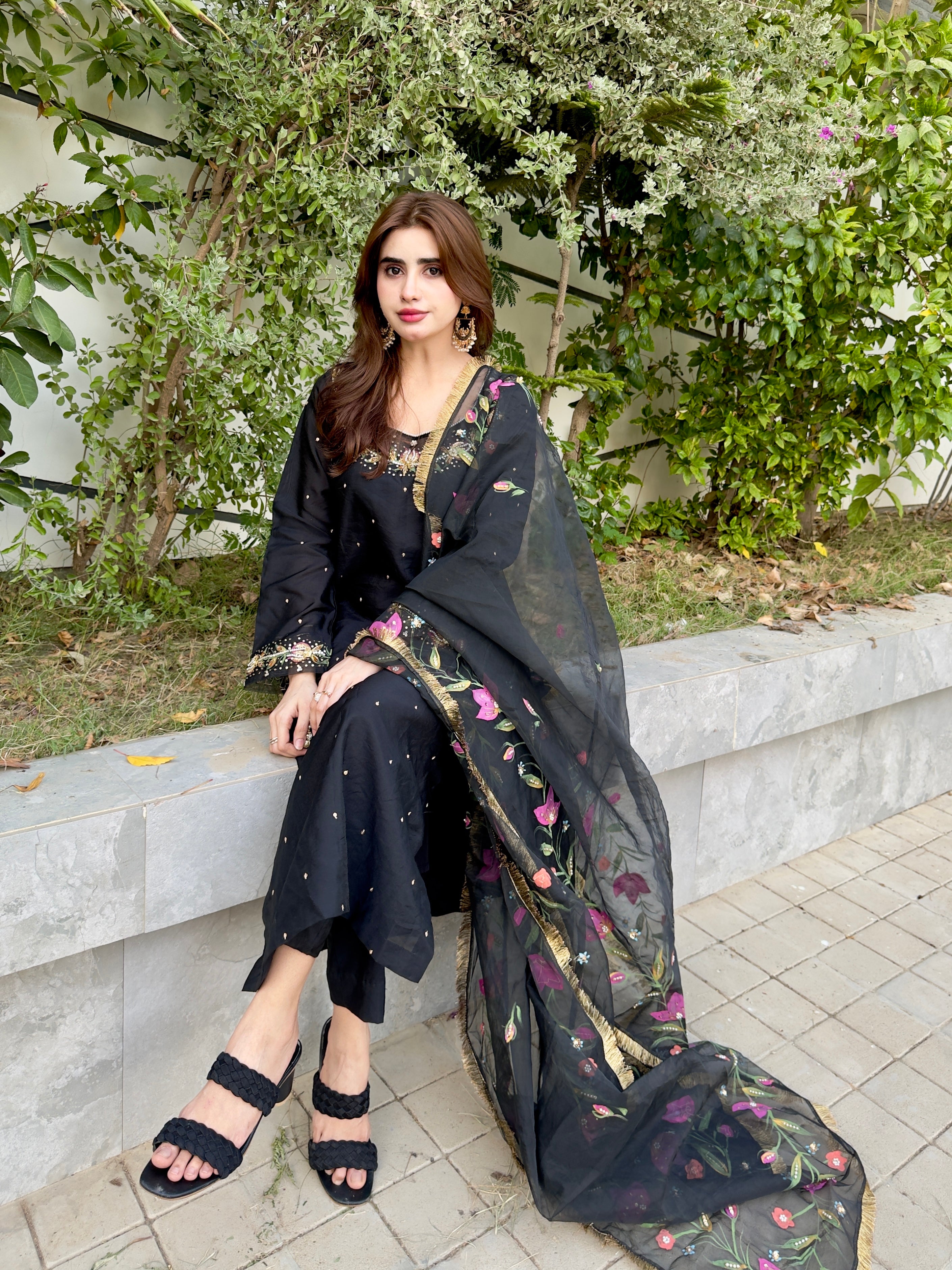 Black Handpaint Dress Potli Stitched and Unstitched