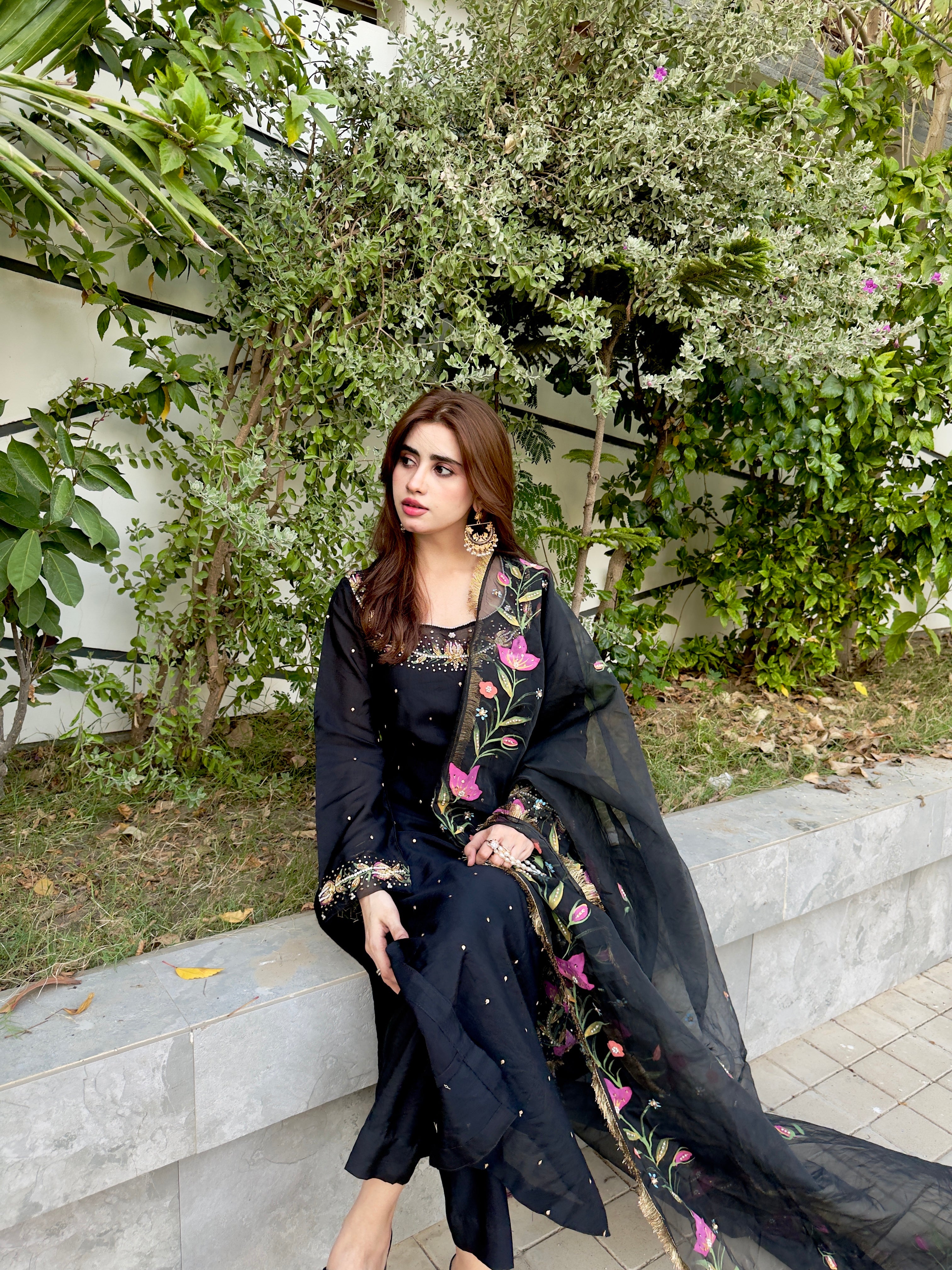 Black Handpaint Dress Potli Stitched and Unstitched