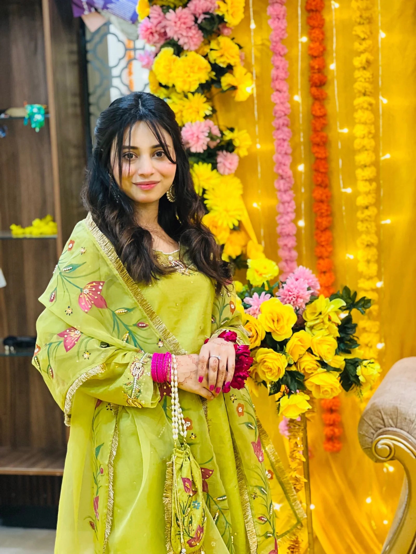 Green Handpaint Dress Potli Stitched