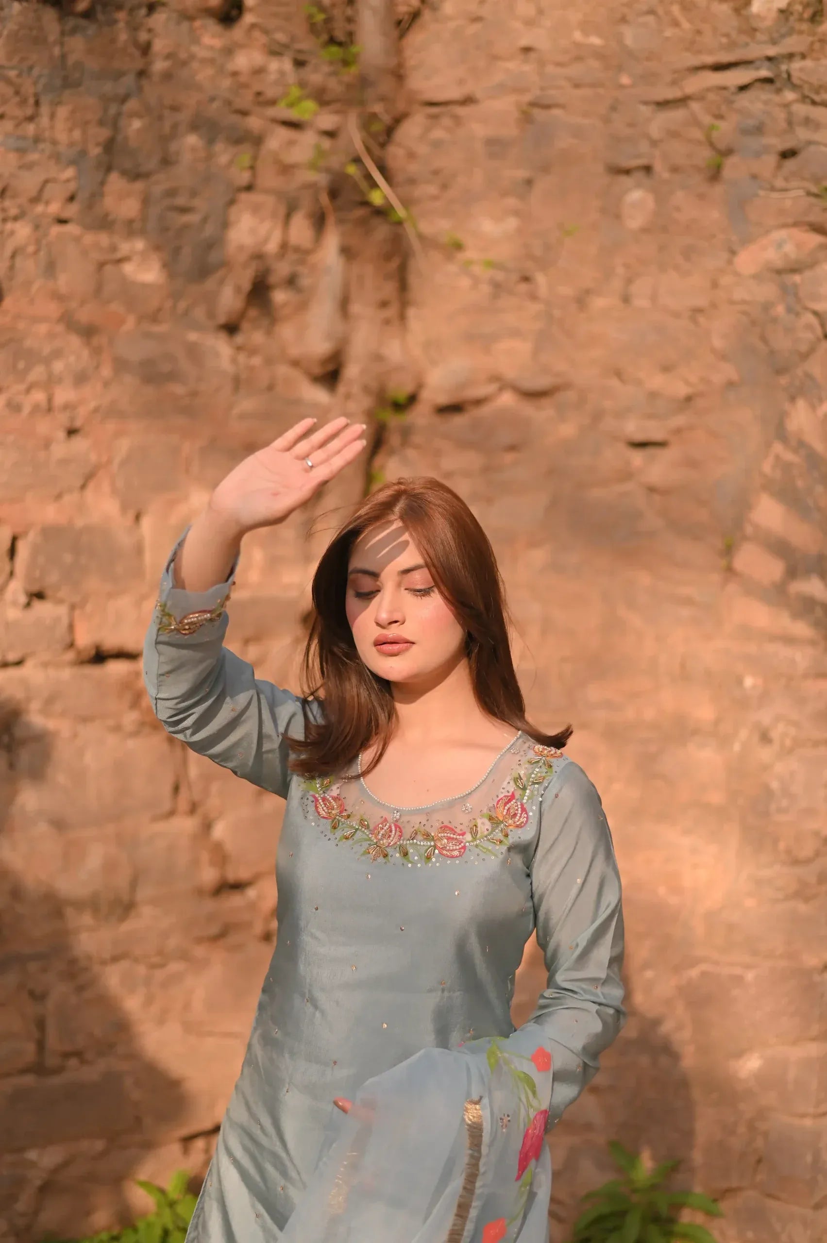 Grey Handpaint Dress Potli Stitched