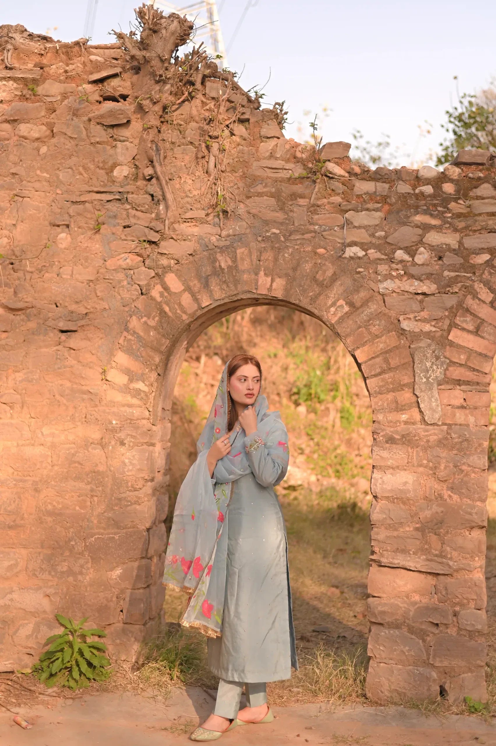 Grey Handpaint Dress Potli Stitched